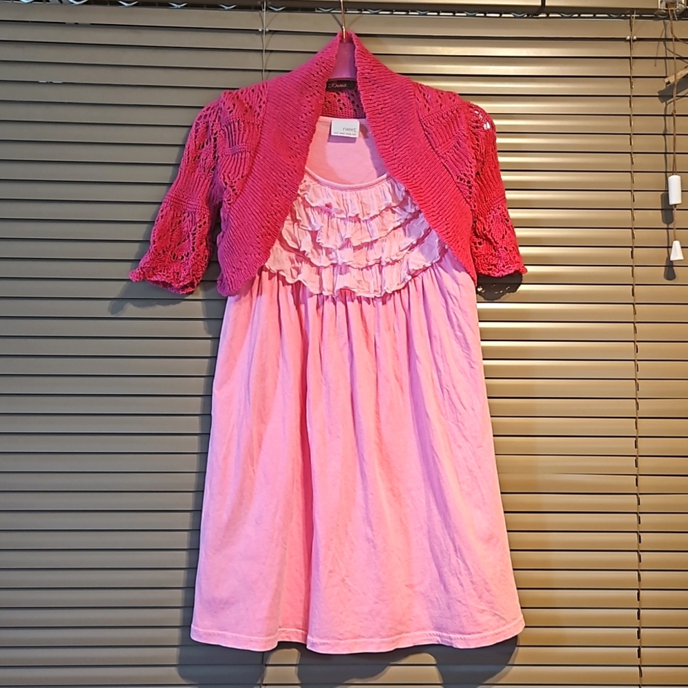 6-7yrs pink dress + breezy knit Bolero Cardigan summer girls clothing bundle - Picture 5 of 14